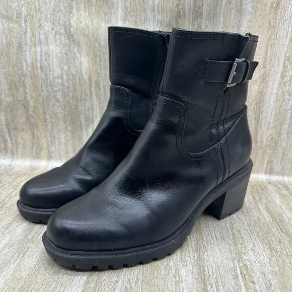 Frye Shoes - Frye and Co Addison Combat Boots Womens Size 8.5 WIDE Black Heeled Ankle Booties